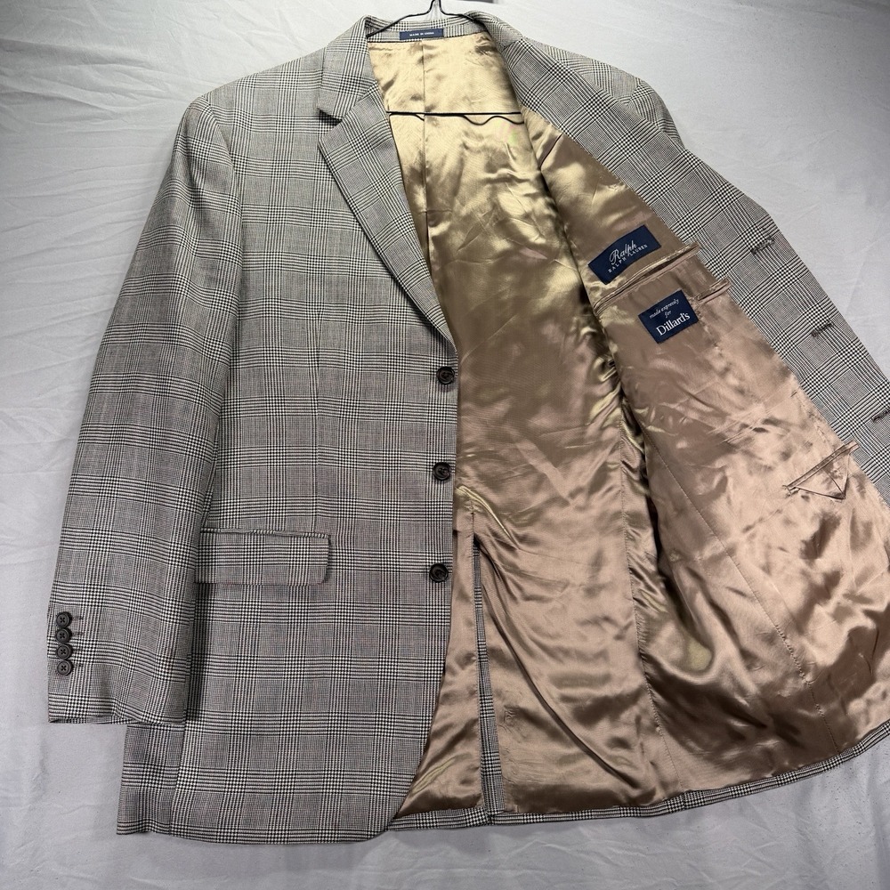 Ralph Ralph Lauren Blazer Mens 42L Gray Wool Silk Glen Plaid Sport Coat 3 Button